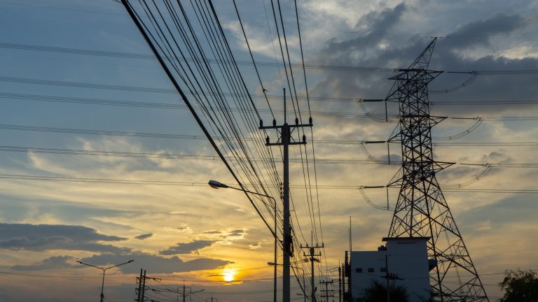 high voltage post, High voltage tower sky background